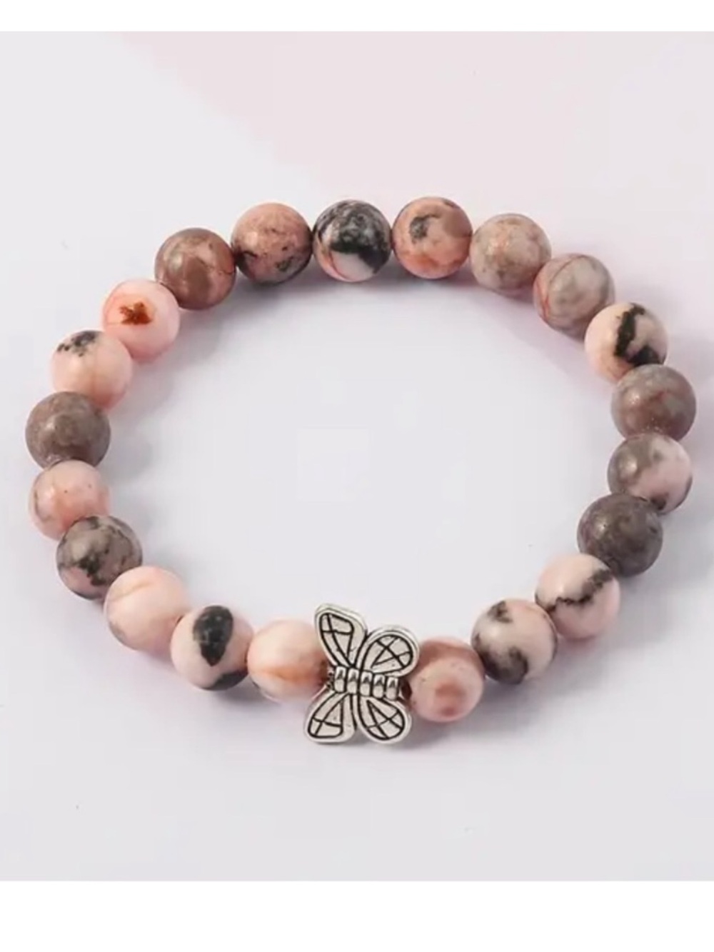 Pink Rhodonite Beaded Bracelet with Butterfly Accent